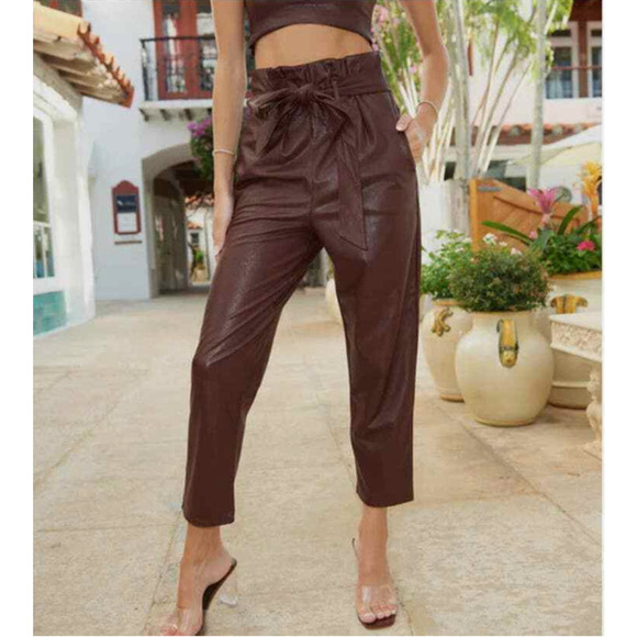 COMMANDO NWT Faux Leather Paperbag Pants in Oxblood Red // L - Picture 14 of 14